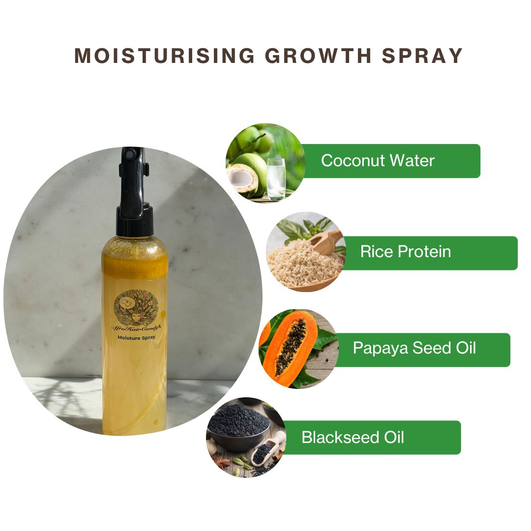 Natural moisturising spray for stronger softer healthy-looking textured hair
